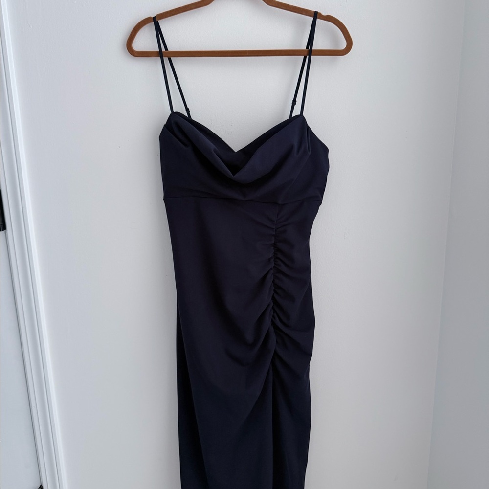 Elegant Navy Blue Ruched Dress